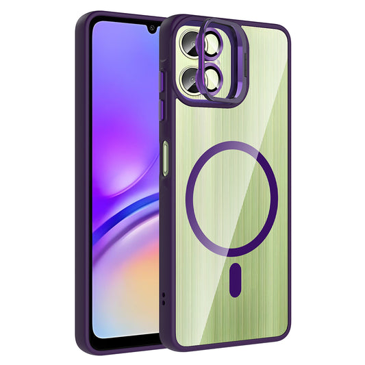 Galaxy A06 Kılıf Standlı ve Kamera Lens Hediyeli M-Safe Şarj Özellikli Zore Etro Kapak Pembe