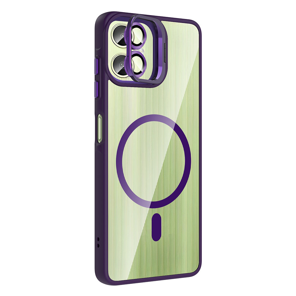 Galaxy A06 Kılıf Standlı ve Kamera Lens Hediyeli M-Safe Şarj Özellikli Zore Etro Kapak Pembe