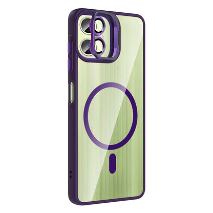 Galaxy A06 Kılıf Standlı ve Kamera Lens Hediyeli M-Safe Şarj Özellikli Zore Etro Kapak Pembe