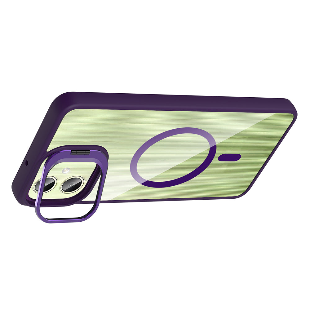 Galaxy A06 Kılıf Standlı ve Kamera Lens Hediyeli M-Safe Şarj Özellikli Zore Etro Kapak Lacivert