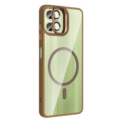 Galaxy A06 Kılıf Standlı ve Kamera Lens Hediyeli M-Safe Şarj Özellikli Zore Etro Kapak Desert Titanyum