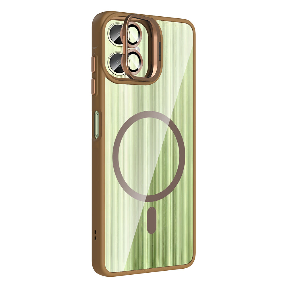 Galaxy A06 Kılıf Standlı ve Kamera Lens Hediyeli M-Safe Şarj Özellikli Zore Etro Kapak Derin Mor