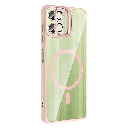 Galaxy A06 Kılıf Standlı ve Kamera Lens Hediyeli M-Safe Şarj Özellikli Zore Etro Kapak Lacivert