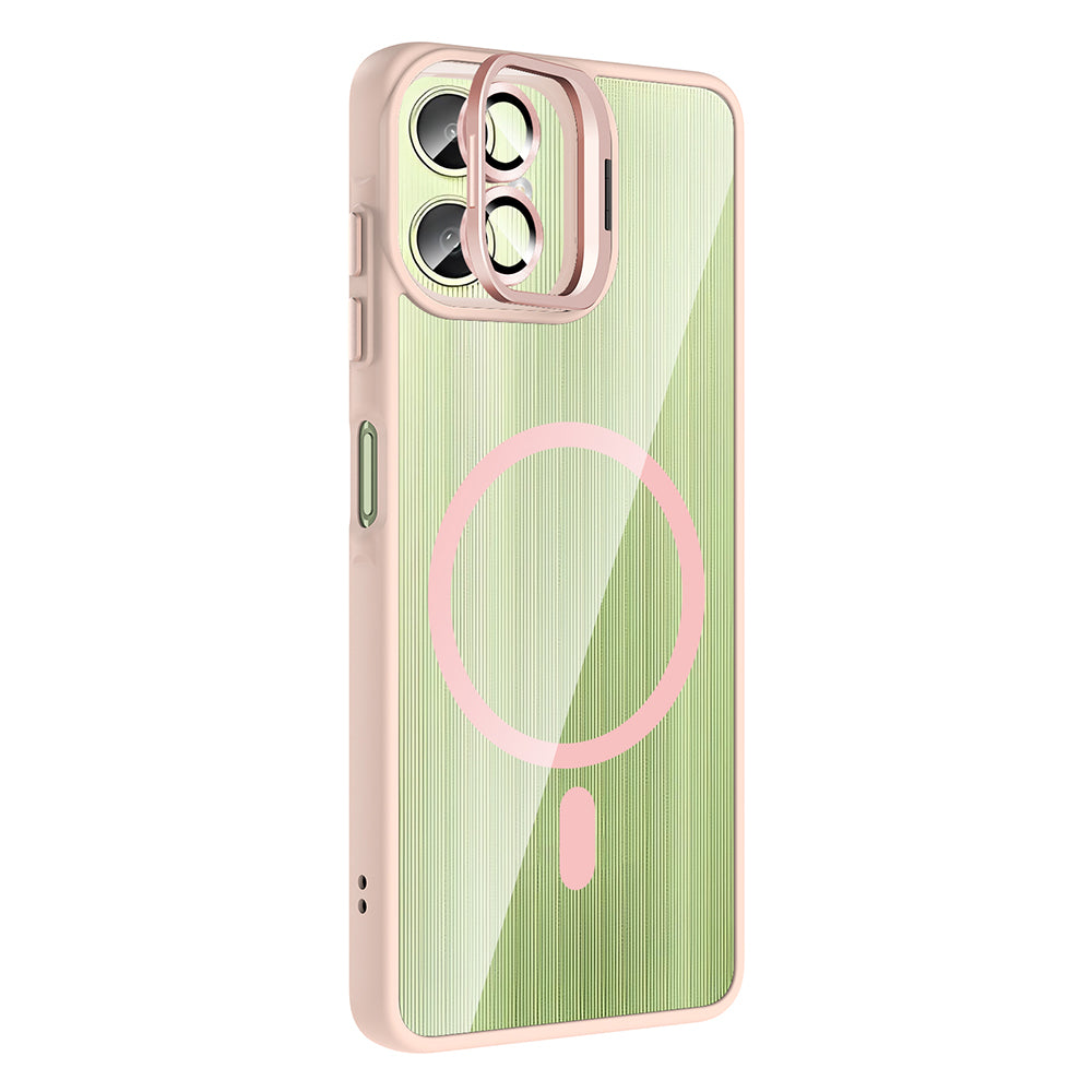 Galaxy A06 Kılıf Standlı ve Kamera Lens Hediyeli M-Safe Şarj Özellikli Zore Etro Kapak Gri