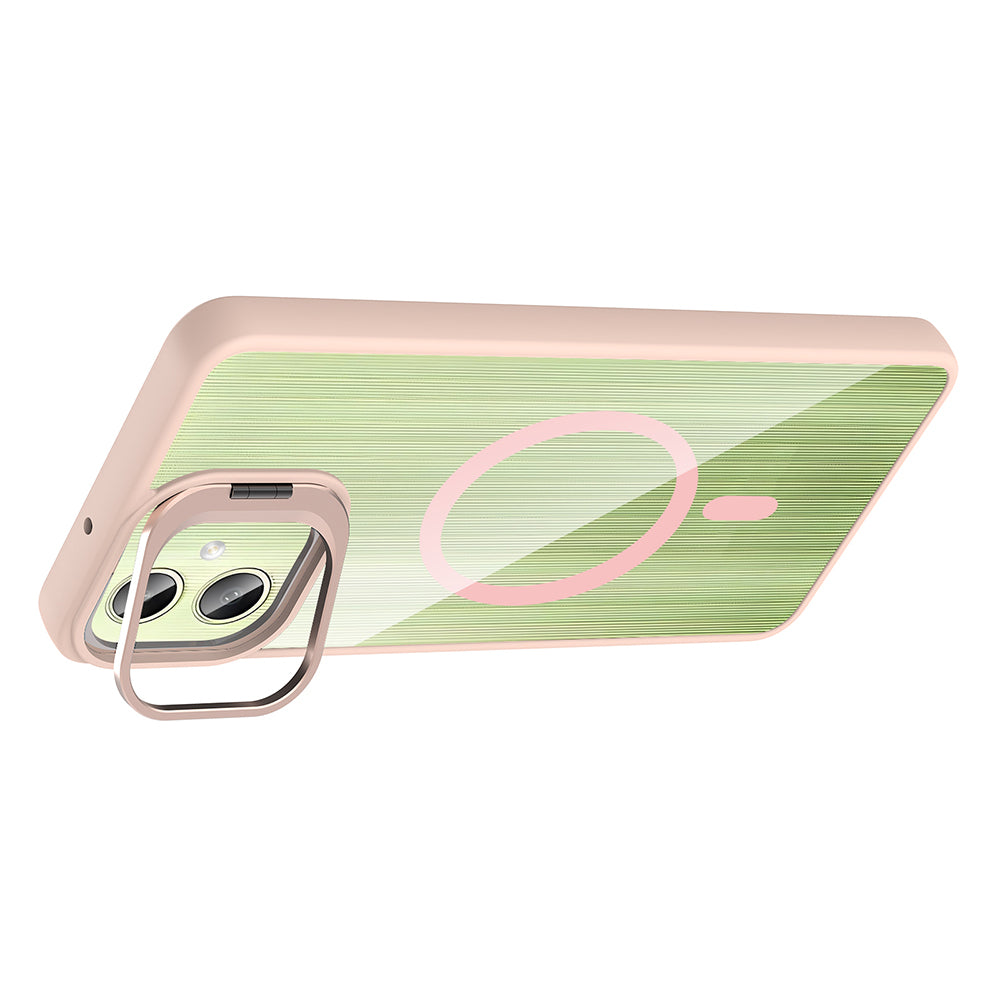 Galaxy A06 Kılıf Standlı ve Kamera Lens Hediyeli M-Safe Şarj Özellikli Zore Etro Kapak Gri