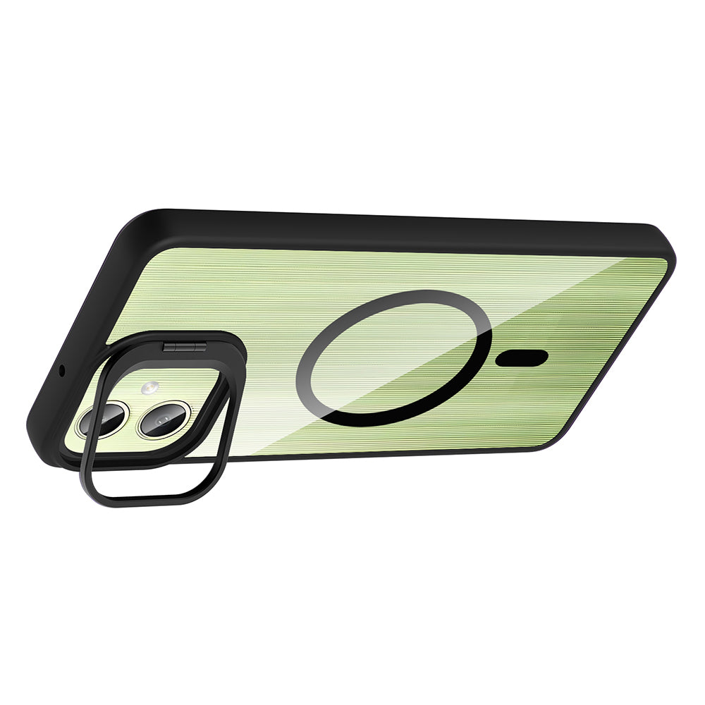 Galaxy A06 Kılıf Standlı ve Kamera Lens Hediyeli M-Safe Şarj Özellikli Zore Etro Kapak Siyah