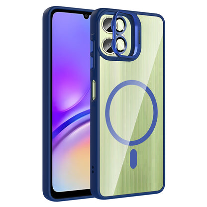 Galaxy A06 Kılıf Standlı ve Kamera Lens Hediyeli M-Safe Şarj Özellikli Zore Etro Kapak Lacivert