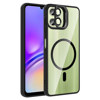 Galaxy A06 Kılıf Standlı ve Kamera Lens Hediyeli M-Safe Şarj Özellikli Zore Etro Kapak Siyah