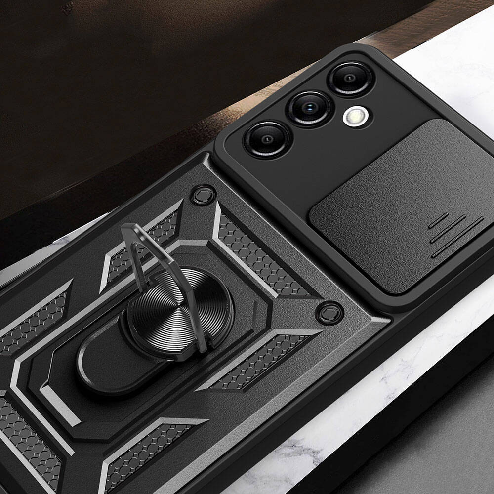 Galaxy A14 Kılıf Magnetik Standlı Kamera Korumalı Zore Sürgülü Vega Kapak Siyah