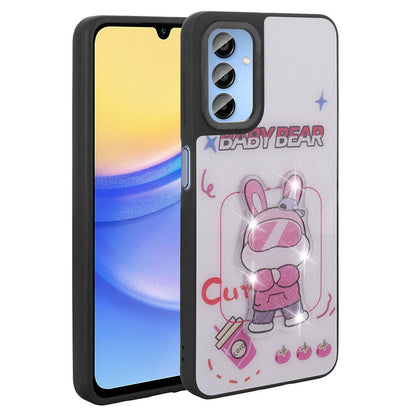 Galaxy A15 Kılıf Parlayan Kabartmalı İkonik Figürlü Zore Amas Silikon Kapak Pembe