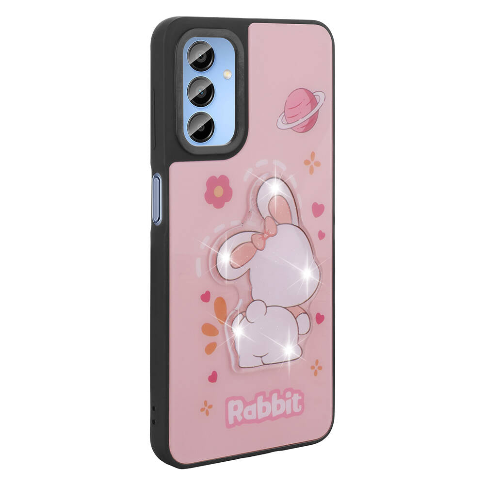 Galaxy A15 Kılıf Parlayan Kabartmalı İkonik Figürlü Zore Amas Silikon Kapak Mor