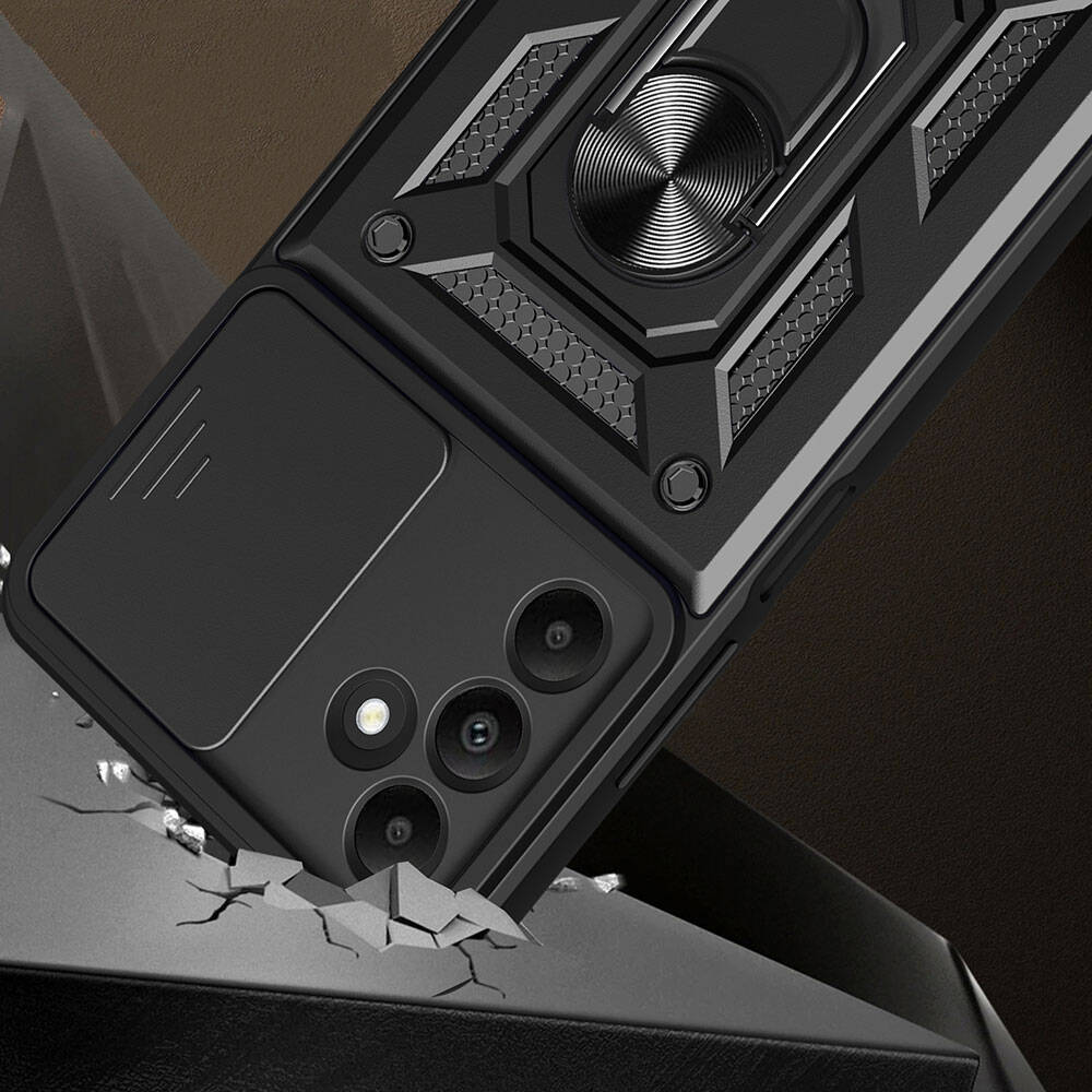 Galaxy A15 Kılıf Magnetik Standlı Kamera Korumalı Zore Sürgülü Vega Kapak Siyah