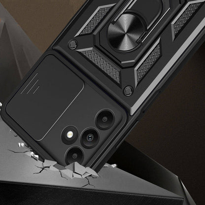 Galaxy A15 Kılıf Magnetik Standlı Kamera Korumalı Zore Sürgülü Vega Kapak Siyah