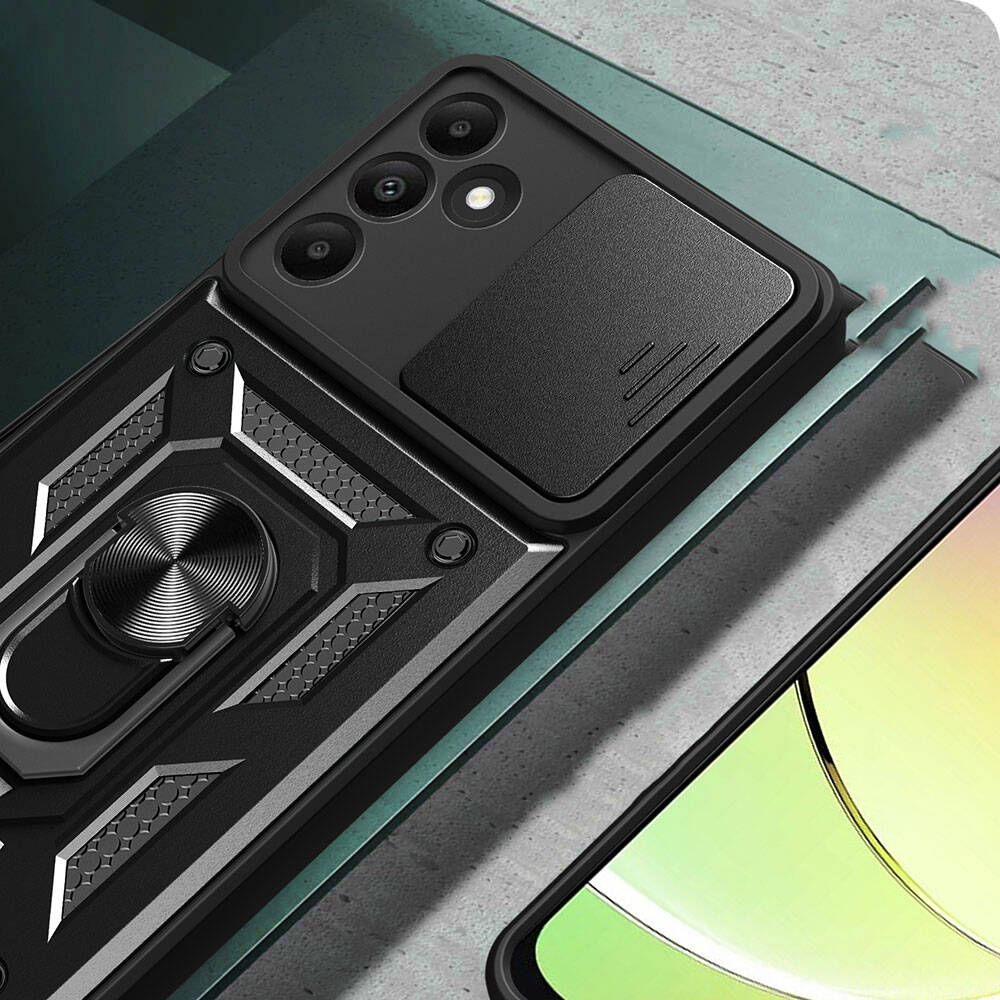 Galaxy A15 Kılıf Magnetik Standlı Kamera Korumalı Zore Sürgülü Vega Kapak Siyah