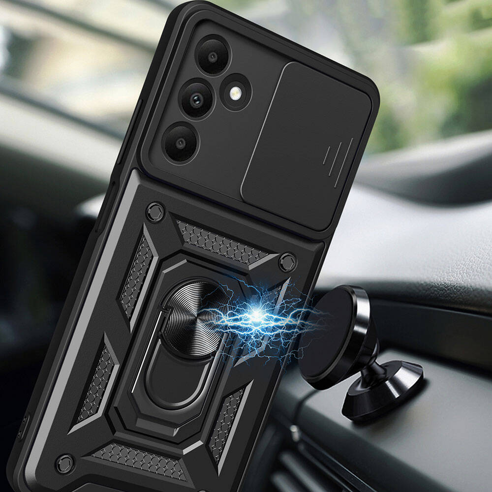 Galaxy A15 Kılıf Magnetik Standlı Kamera Korumalı Zore Sürgülü Vega Kapak Mavi