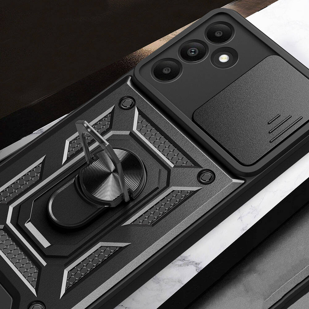 Galaxy A15 Kılıf Magnetik Standlı Kamera Korumalı Zore Sürgülü Vega Kapak Siyah