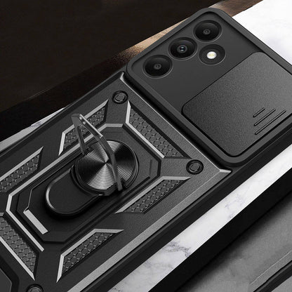 Galaxy A15 Kılıf Magnetik Standlı Kamera Korumalı Zore Sürgülü Vega Kapak Siyah