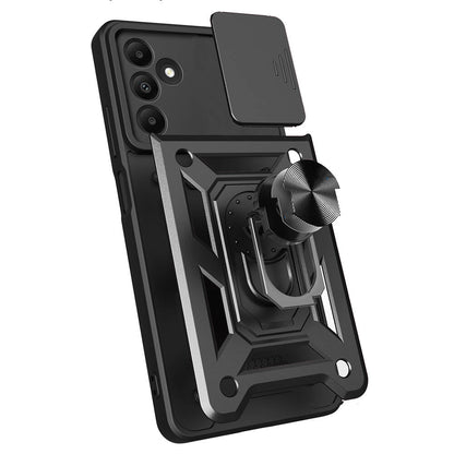 Galaxy A15 Kılıf Magnetik Standlı Kamera Korumalı Zore Sürgülü Vega Kapak Mavi