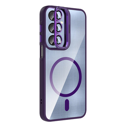 Galaxy A16 Kılıf Standlı ve Kamera Lens Hediyeli M-Safe Şarj Özellikli Zore Etro Kapak Lacivert