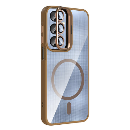 Galaxy A16 Kılıf Standlı ve Kamera Lens Hediyeli M-Safe Şarj Özellikli Zore Etro Kapak Lacivert