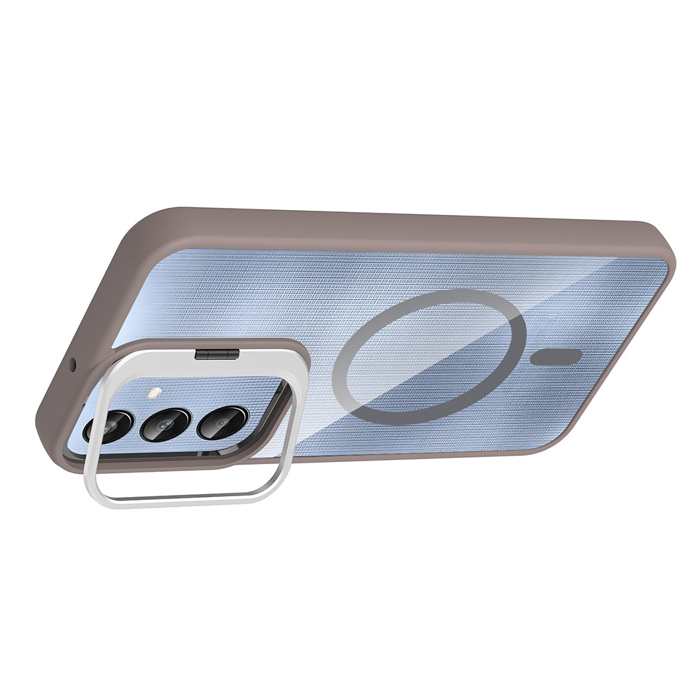 Galaxy A16 Kılıf Standlı ve Kamera Lens Hediyeli M-Safe Şarj Özellikli Zore Etro Kapak Lacivert