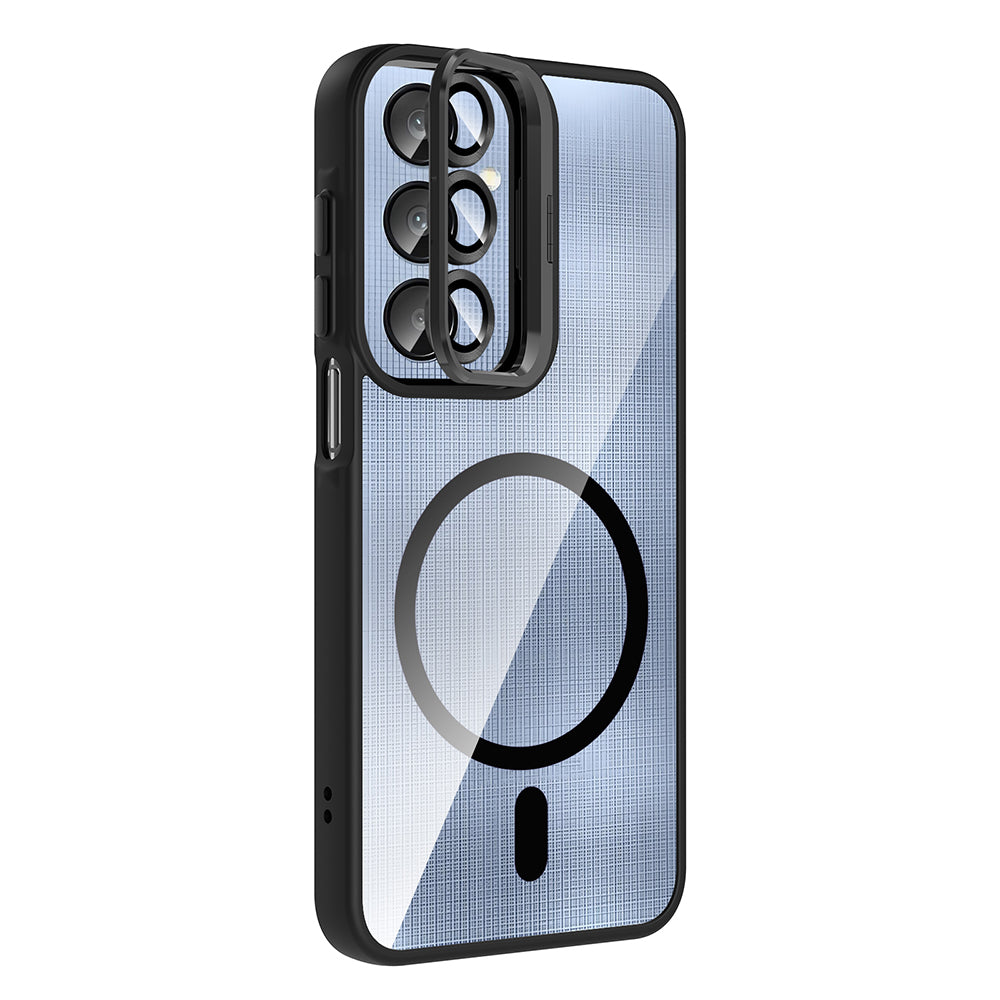 Galaxy A16 Kılıf Standlı ve Kamera Lens Hediyeli M-Safe Şarj Özellikli Zore Etro Kapak Gri