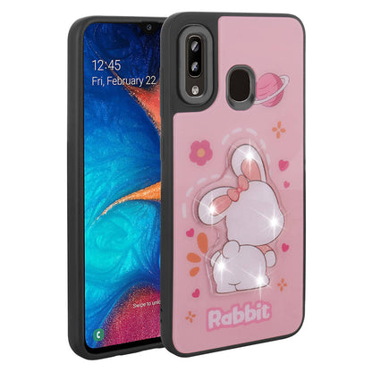 Galaxy A20 Kılıf Parlayan Kabartmalı İkonik Figürlü Zore Amas Silikon Kapak Pembe