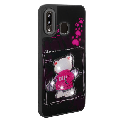 Galaxy A20 Kılıf Parlayan Kabartmalı İkonik Figürlü Zore Amas Silikon Kapak Siyah