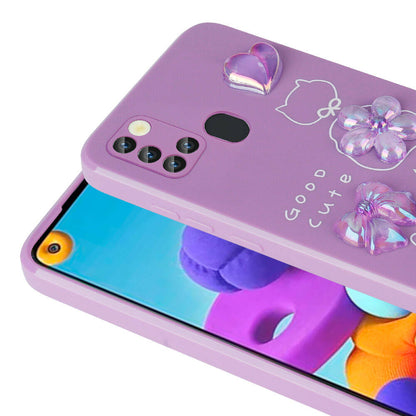 Galaxy A21S Kılıf Kabartma Figürlü Parlak Zore Toys Silikon Kapak Mor