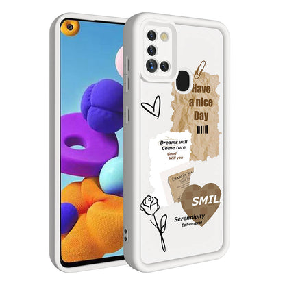 Galaxy A21S Kılıf Kamera Korumalı Baskılı Arka Yüzey Zore Klas Kapak Koyu Kahve
