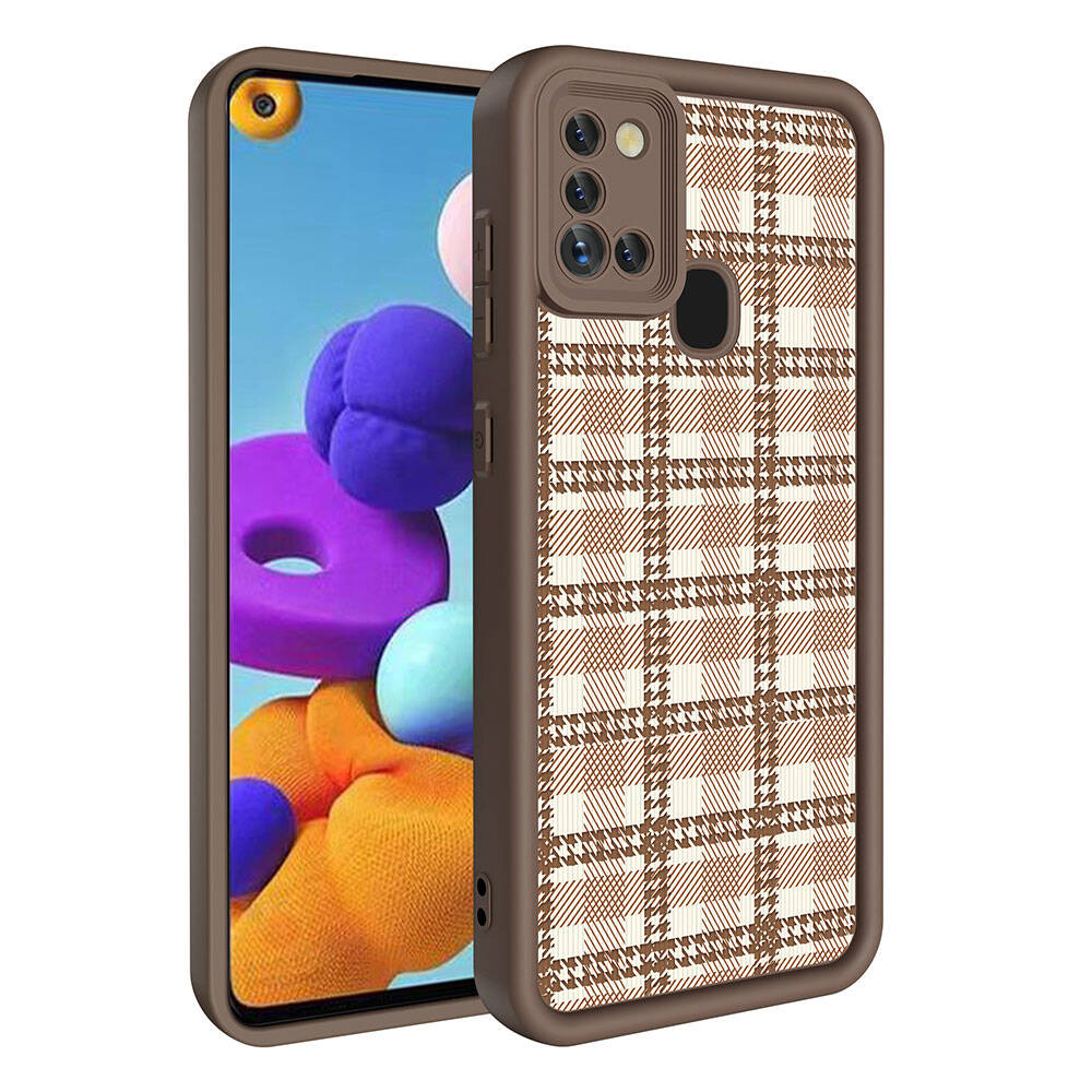 Galaxy A21S Kılıf Kamera Korumalı Baskılı Arka Yüzey Zore Klas Kapak Koyu Kahve