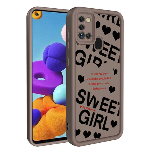 Galaxy A21S Kılıf Kamera Korumalı Baskılı Arka Yüzey Zore Klas Kapak Açık Kahve