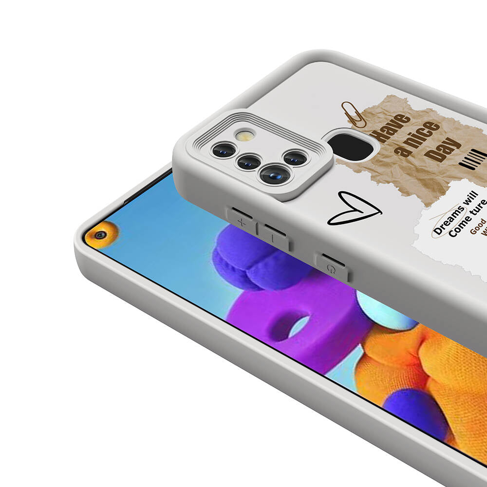 Galaxy A21S Kılıf Kamera Korumalı Baskılı Arka Yüzey Zore Klas Kapak Açık Kahve