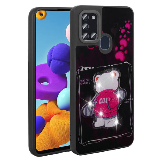 Galaxy A21S Kılıf Parlayan Kabartmalı İkonik Figürlü Zore Amas Silikon Kapak Siyah