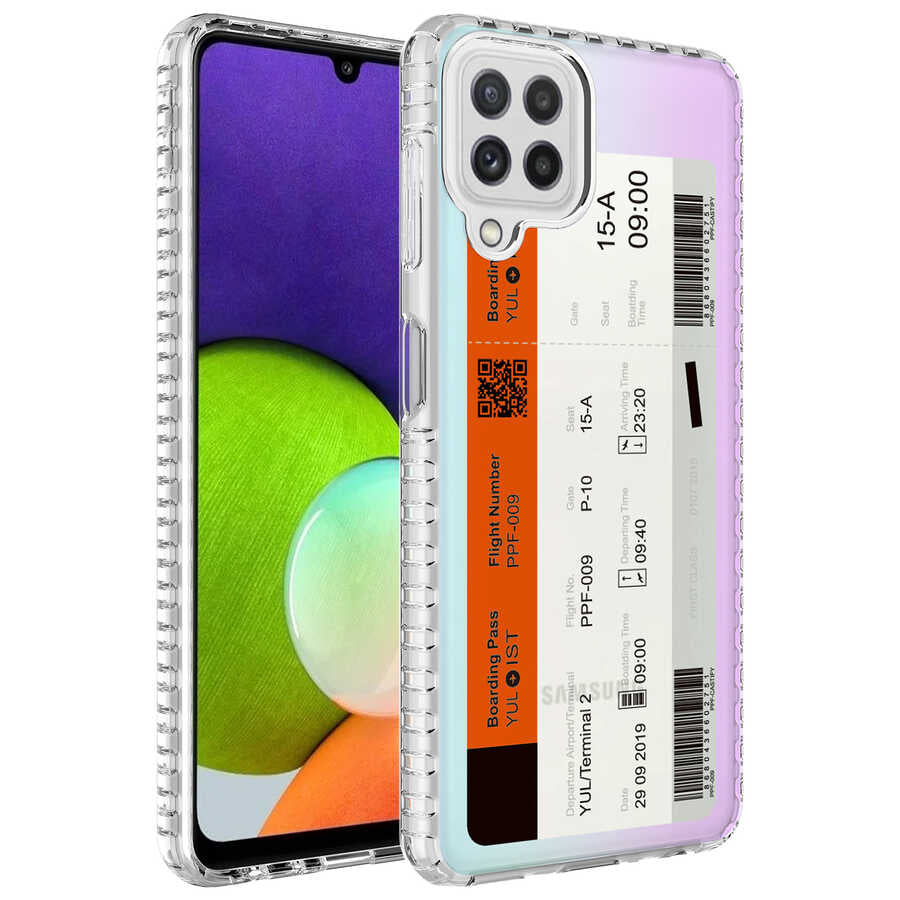 Galaxy A22 4G Kılıf Airbag Kenarlı Renkli Desenli Silikon Zore Elegans Kapak