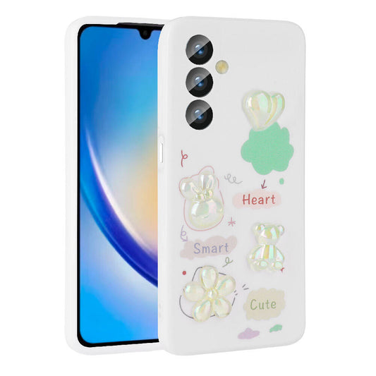 Galaxy A23 4G Kılıf Kabartma Figürlü Parlak Zore Toys Silikon Kapak Beyaz