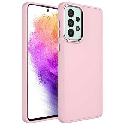Galaxy A23 Kılıf Metal Çerçeve ve Buton Tasarımlı Silikon Zore Luna Kapak