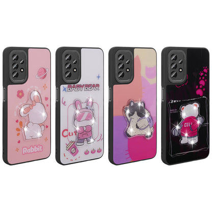 Galaxy A23 Kılıf Parlayan Kabartmalı İkonik Figürlü Zore Amas Silikon Kapak Mor