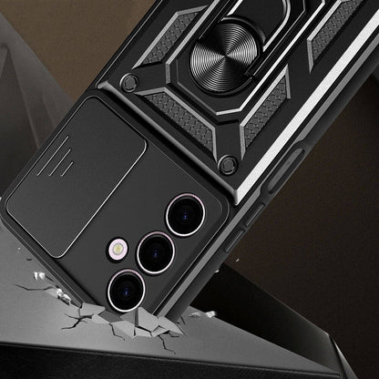 Galaxy A24 Kılıf Magnetik Standlı Kamera Korumalı Zore Sürgülü Vega Kapak Siyah