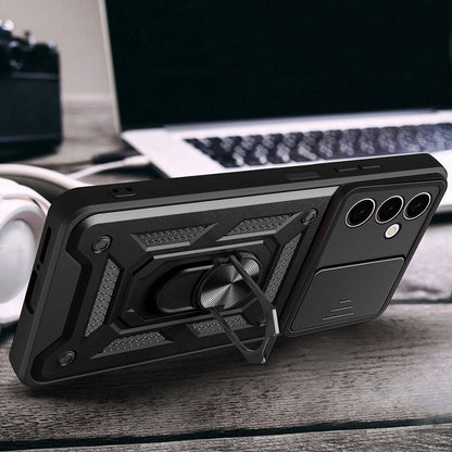 Galaxy A24 Kılıf Magnetik Standlı Kamera Korumalı Zore Sürgülü Vega Kapak Siyah