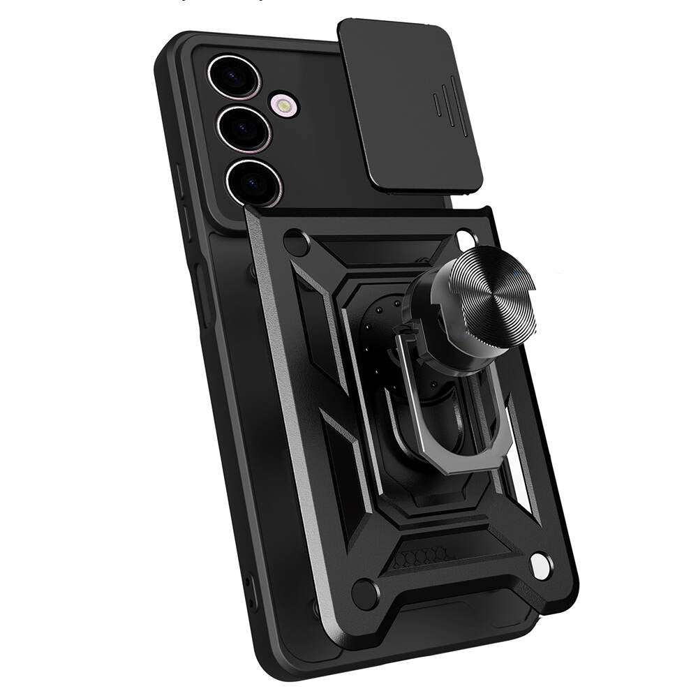 Galaxy A24 Kılıf Magnetik Standlı Kamera Korumalı Zore Sürgülü Vega Kapak Siyah
