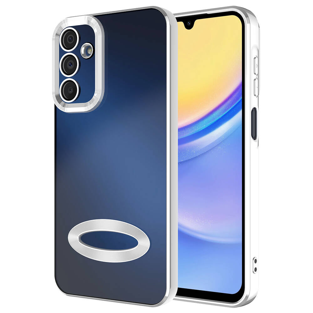 Galaxy A25 Kılıf Kamera Korumalı Logo Gösteren Zore Omega Kapak Gümüş