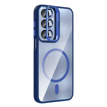 Galaxy A25 Kılıf Standlı ve Kamera Lens Hediyeli M-Safe Şarj Özellikli Zore Etro Kapak Derin Mor