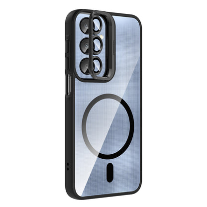 Galaxy A25 Kılıf Standlı ve Kamera Lens Hediyeli M-Safe Şarj Özellikli Zore Etro Kapak Gri