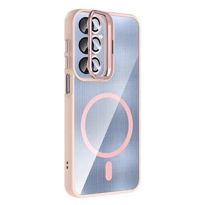 Galaxy A26 Kılıf Standlı ve Kamera Lens Hediyeli M-Safe Şarj Özellikli Zore Etro Kapak Lacivert