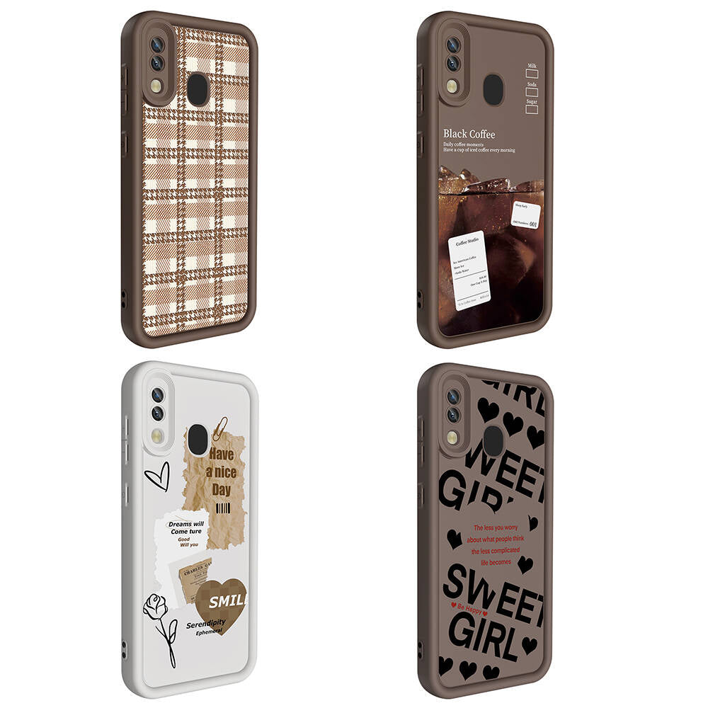 Galaxy A30 Kılıf Kamera Korumalı Baskılı Arka Yüzey Zore Klas Kapak Açık Kahve