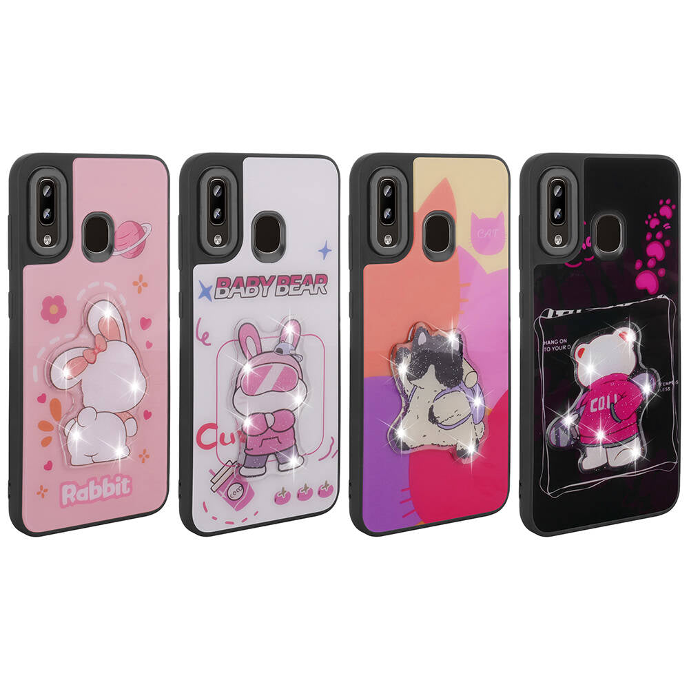 Galaxy A30 Kılıf Parlayan Kabartmalı İkonik Figürlü Zore Amas Silikon Kapak Pembe