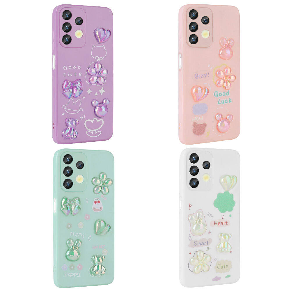 Galaxy A32 4G Kılıf Kabartma Figürlü Parlak Zore Toys Silikon Kapak Beyaz