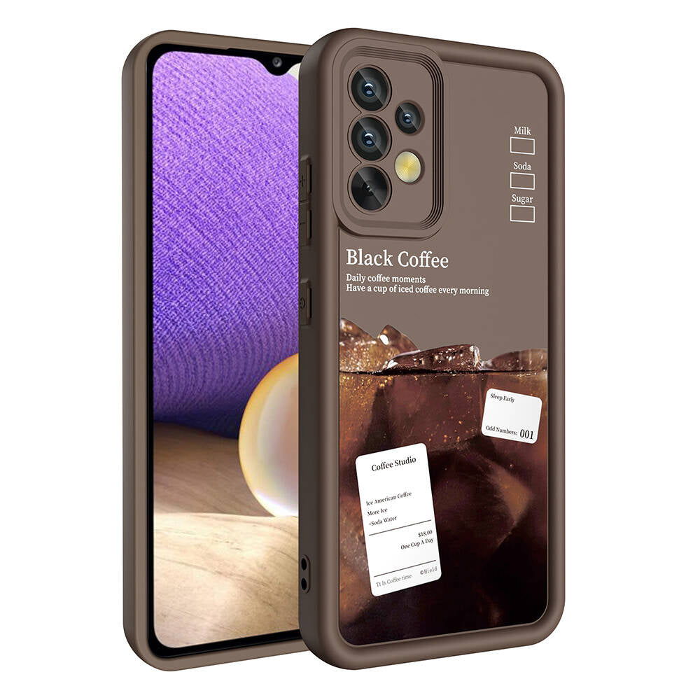 Galaxy A32 4G Kılıf Kamera Korumalı Baskılı Arka Yüzey Zore Klas Kapak Koyu Kahve