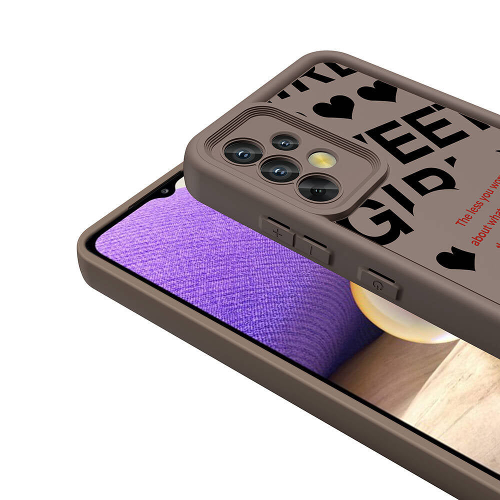 Galaxy A32 4G Kılıf Kamera Korumalı Baskılı Arka Yüzey Zore Klas Kapak Koyu Kahve